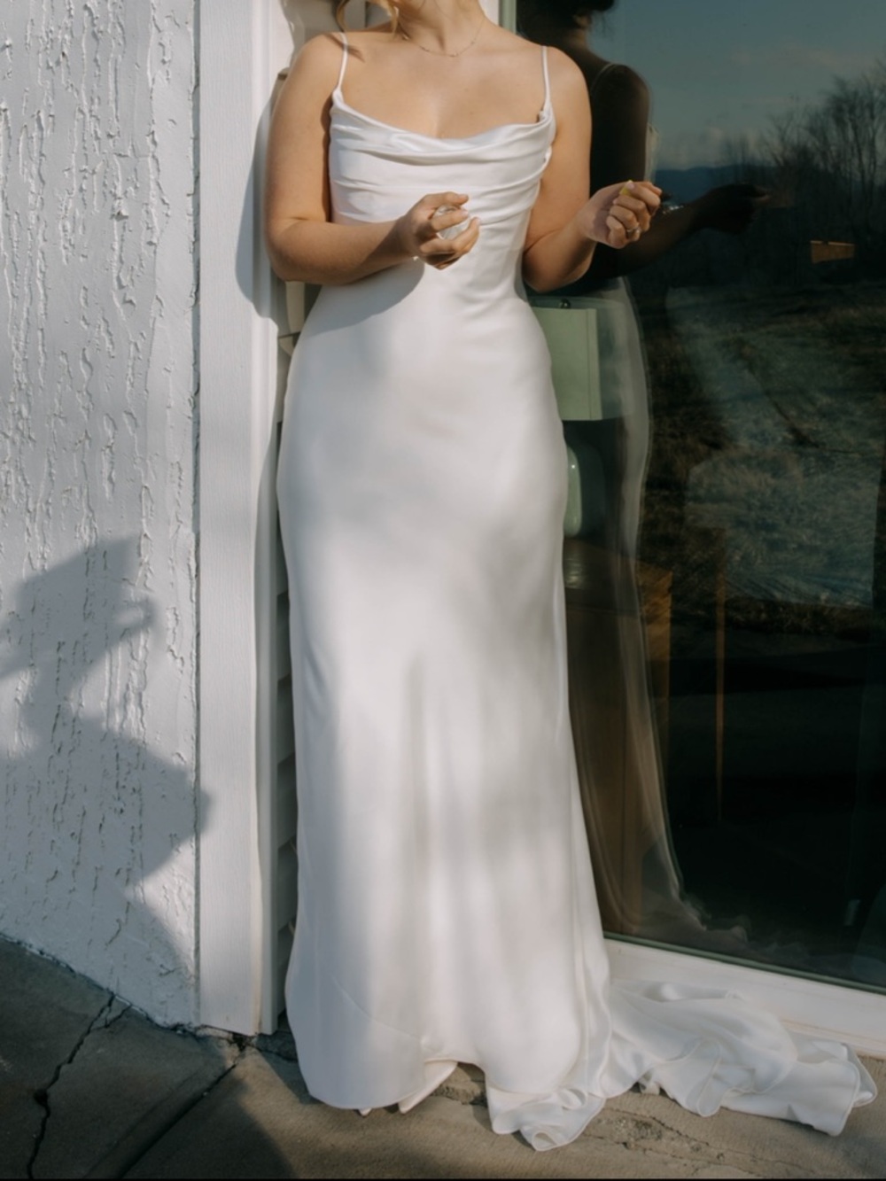 Elegant White Satin Slip Dress with Cowl Neck